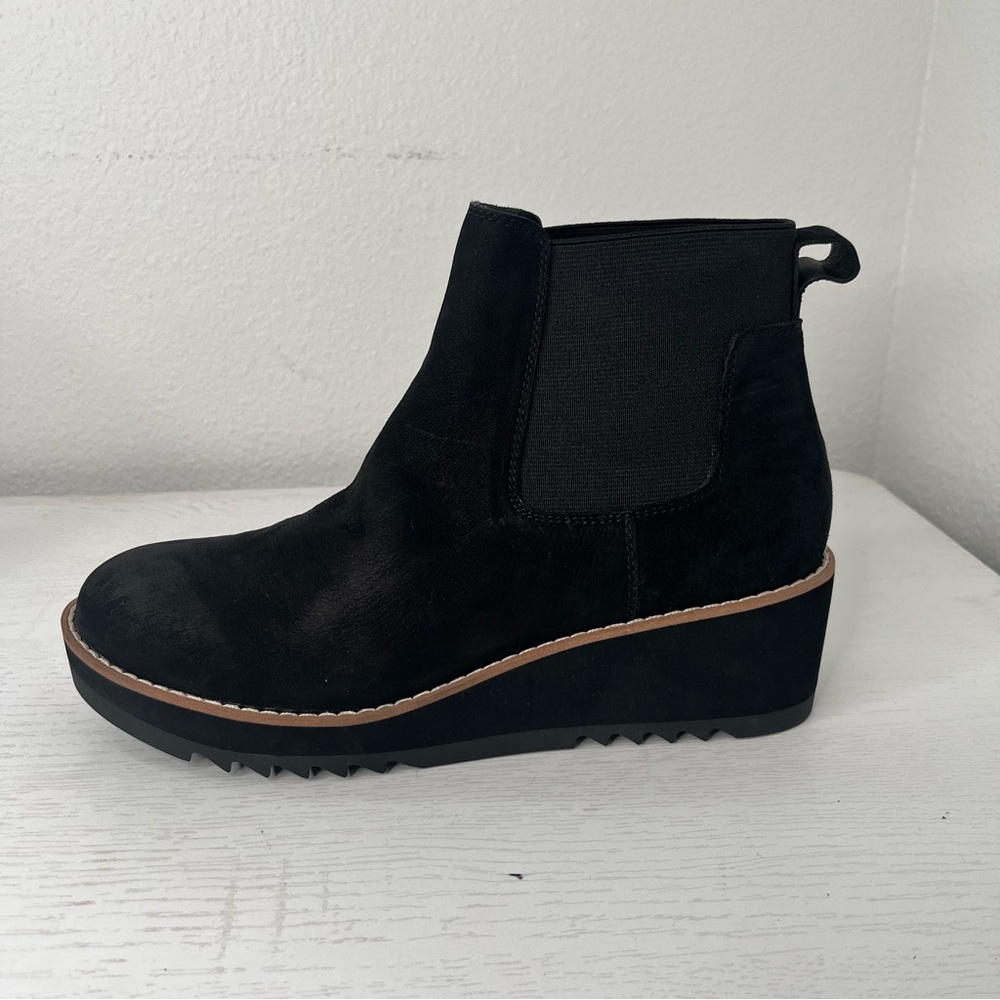Eileen Fisher Black Lilou Nubuck and Recycled Stretch Knit Bootie Women's Size 7 - Picture 2 of 8